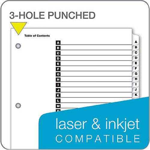 Cardinal OneStep Printable Table of Contents and Dividers, 26-Tab, A to Z, 11 x 8.5, White, White Tabs, 1 Set (60213)
