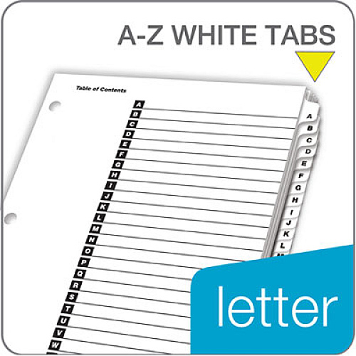 Cardinal OneStep Printable Table of Contents and Dividers, 26-Tab, A to Z, 11 x 8.5, White, White Tabs, 1 Set (60213)