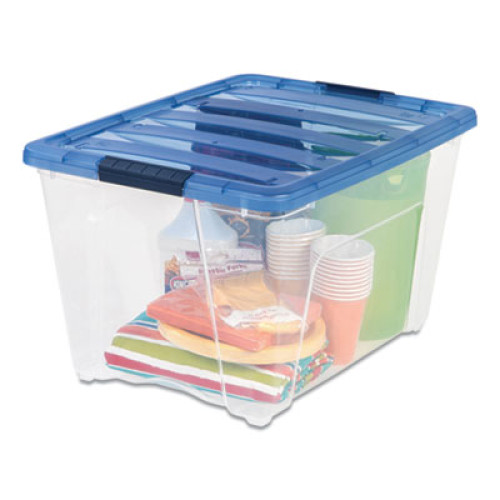 Iris 6.5 Gallon Clear Plastic Storage Boxes with Blue Lid, Pack of 4