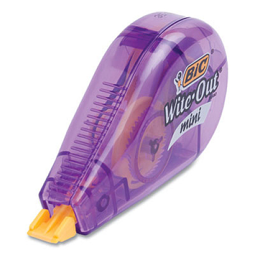 BIC Wite-Out Brand Mini Correction Tape, Non-Refillable, Blue/Purple/Yellow Applicators, 0.2" x 314.4", 6/Pack (WOTMP61WHI)