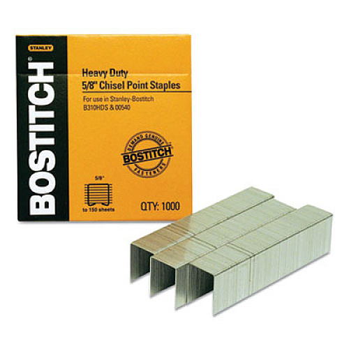 Bostitch Heavy-Duty Premium Staples, 0.63" Leg, 0.5" Crown, Carbon Steel, 1,000/Box (SB35581M)