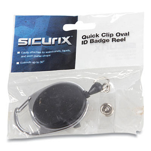 SICURIX Quick Clip Card Reels, 30" Extension, Oval, Black (BAU68754)