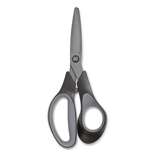 Non-Stick Titanium-Coated Scissors, 7" Long, 2.88" Cut Length, Straight Black/Gray Handle, Gun-Metal Gray Blades