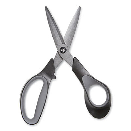 Non-Stick Titanium-Coated Scissors, 7" Long, 2.88" Cut Length, Straight Black/Gray Handle, Gun-Metal Gray Blades