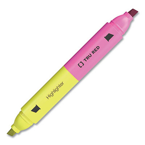 TRU RED Tank Style Twin Tip Highlighters, Assorted Ink Colors, Chisel Tip, Assorted Barrel Colors, 3/Pack (24417737)