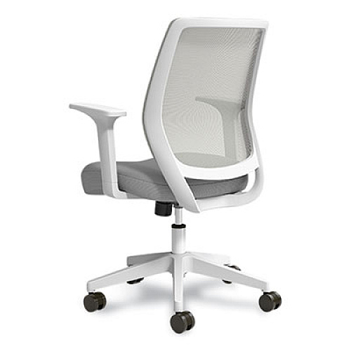 Union & Scale Essentials Mesh Back Fabric Task Chair with Arms, Supports Up to 275 lb, Gray Fabric Seat, Gray Mesh Back, White Base (24419911)
