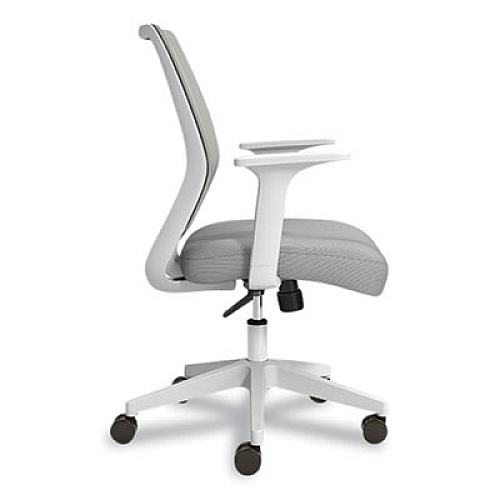Union & Scale Essentials Mesh Back Fabric Task Chair with Arms, Supports Up to 275 lb, Gray Fabric Seat, Gray Mesh Back, White Base (24419911)