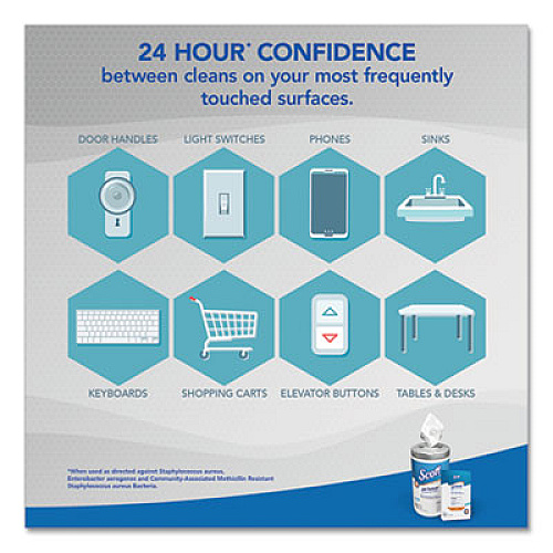 Scott 24-Hour Sanitizing Wipes, 1-Ply, 4.5 x 8.25, Fresh, White, 75/Canister, 6 Canisters/Carton (53609)