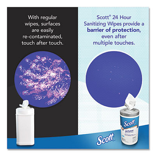Scott 24-Hour Sanitizing Wipes, 1-Ply, 4.5 x 8.25, Fresh, White, 75/Canister, 6 Canisters/Carton (53609)