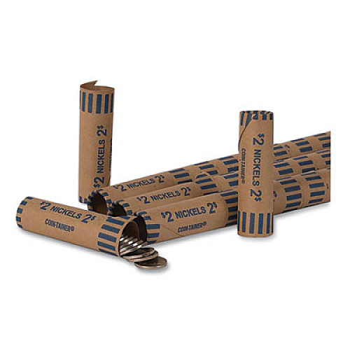 PAP-R Products Preformed Tubular Coin Wrappers, Nickels, $2, 1000 Wrappers/Box 5¢ Denomination - Durable, Burst Resistant, Crimped, Pre-formed - 57 lb Basis Weight - Paper - Blue - 1000 / Box (23005)