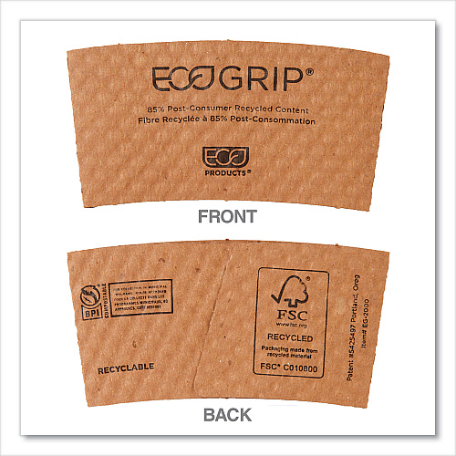 Eco-Products EcoGrip Hot Cup Sleeves - Renewable and Compostable, Fits 12, 16, 20, 24 oz Cups, Kraft, 1,300/Carton (EG2000) - 2 Pack