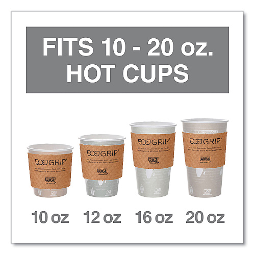 Eco-Products EcoGrip Hot Cup Sleeves - Renewable and Compostable, Fits 12, 16, 20, 24 oz Cups, Kraft, 1,300/Carton (EG2000) - 2 Pack