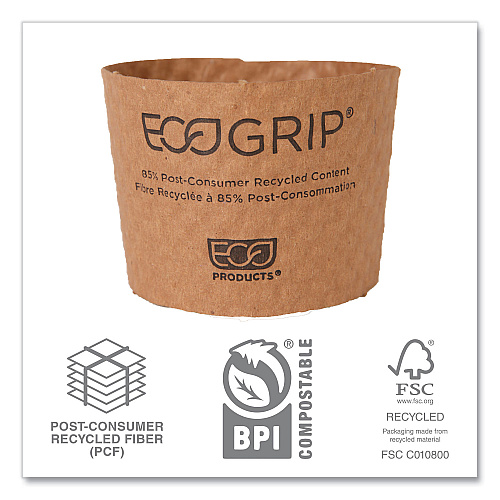 Eco-Products EcoGrip Hot Cup Sleeves - Renewable and Compostable, Fits 12, 16, 20, 24 oz Cups, Kraft, 1,300/Carton (EG2000) - 2 Pack