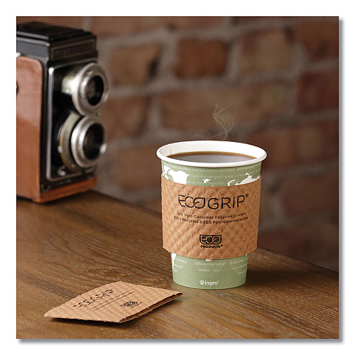 Eco-Products EcoGrip Hot Cup Sleeves - Renewable and Compostable, Fits 12, 16, 20, 24 oz Cups, Kraft, 1,300/Carton (EG2000) - 2 Pack