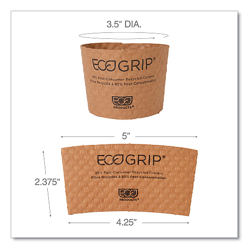 Eco-Products EcoGrip Hot Cup Sleeves - Renewable and Compostable, Fits 12, 16, 20, 24 oz Cups, Kraft, 1,300/Carton (EG2000) - 2 Pack