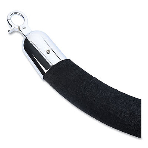 Tatco Crowd Control Rope, Velour, 6 ft, Black Chrome Plated Post - 72" Black Rope Attachment - Black - 1 Each (11116)