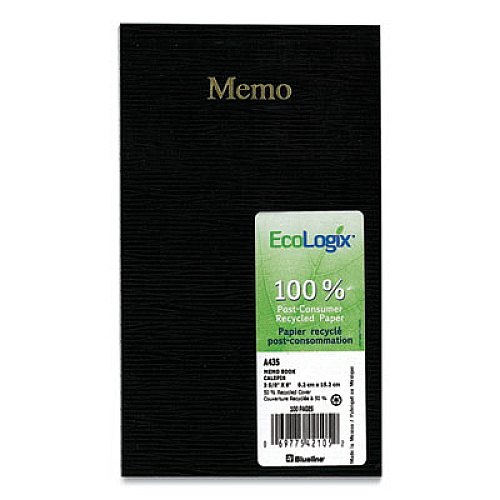 Blueline EcoLogix Memo Pad, Narrow Rule, Black Cover, 50 White 3.63 x 6 Sheets (A435)