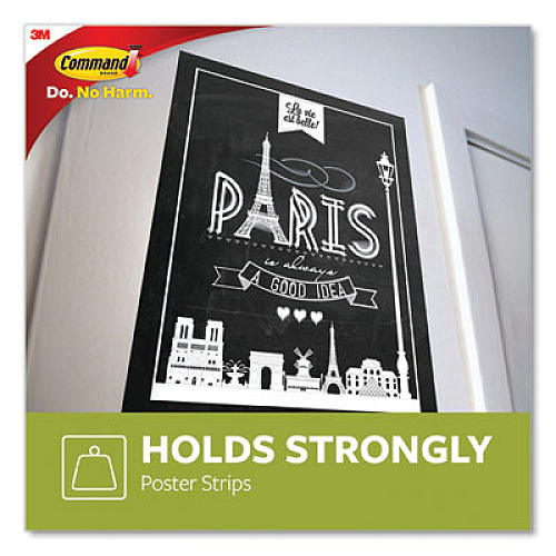 Command Poster Strips, Removable, Holds Up to 1 lb per Pair, Small, 0.63 x 1.75, White, 104/Pack (17024104)