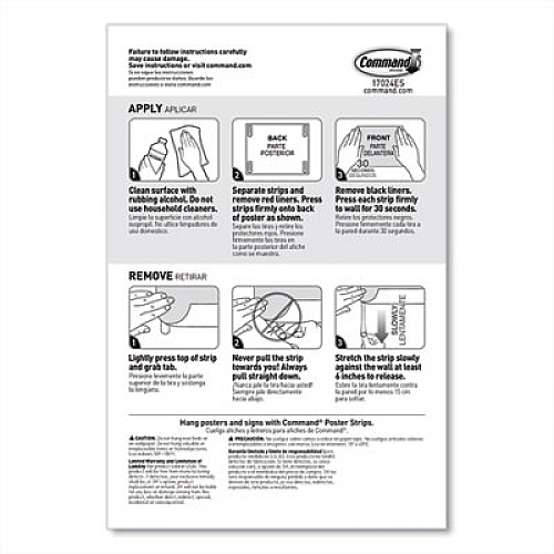 Command Poster Strips, Removable, Holds Up to 1 lb per Pair, Small, 0.63 x 1.75, White, 104/Pack (17024104)