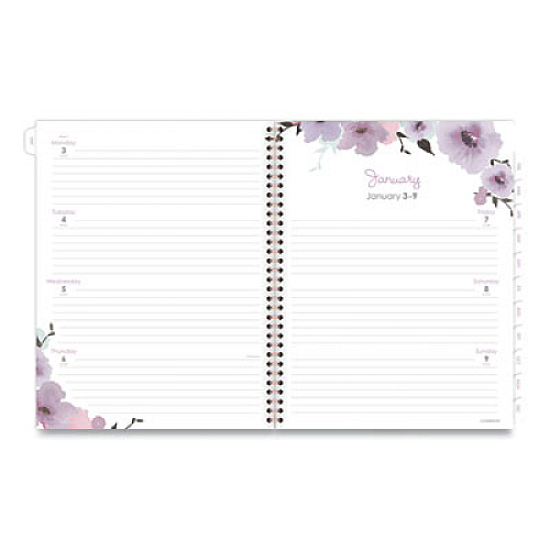 Cambridge Mina Weekly/Monthly Planner, Floral Artwork, 11 x 8.5, White/Violet/Peach Cover, 12-Month (Jan to Dec): 2026 (1134905)