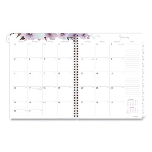 Cambridge Mina Weekly/Monthly Planner, Floral Artwork, 11 x 8.5, White/Violet/Peach Cover, 12-Month (Jan to Dec): 2026 (1134905)