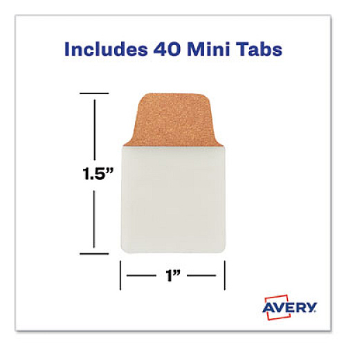 Avery Ultra Tabs Repositionable Tabs, Mini Tabs: 1" x 1.5", 1/5-Cut, Assorted Metallic Colors, 1" Wide, 40/Pack 40 Tab(s) - 1.50" Tab Height x 1" Tab Width - Clear Film, Gold Paper, Rose Gold, Copper Tab(s) - 40 / Pack (74785)