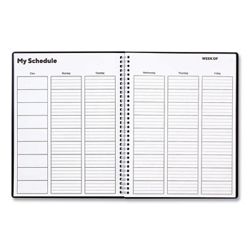 TRU RED Weekly Teacher Planner, Two-Page Spread (Nine Classes), 11 x 8.5, Black Cover (5949821)