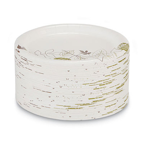 Pathways Soak-Proof Shield Mediumweight Paper Plates, 6.88" dia, Green/Burgundy, 125/Pack, 8 Packs/Carton