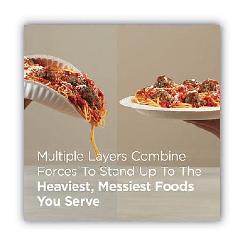 Pathways Soak Proof Shield Heavyweight Paper Plates, WiseSize, 10.13" dia, Green/Burgundy, 500/Carton