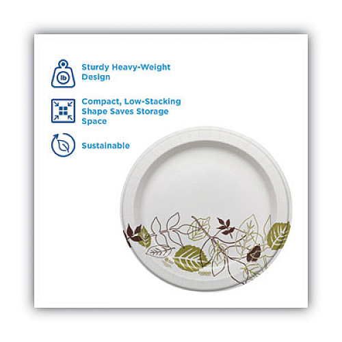 Pathways Soak Proof Shield Heavyweight Paper Plates, WiseSize, 10.13" dia, Green/Burgundy, 500/Carton