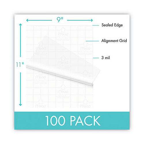 Mead EZAlign Thermal Laminating Pouches, 3 mil, 9" x 11.5", Gloss Clear, 100/Pack (39029)