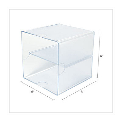 Deflecto Stackable Cube Organizer, Divided, 2 Compartments, Plastic, 6 x 6 x 6, Clear (350701)