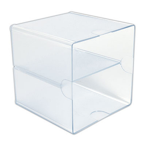 Deflecto Stackable Cube Organizer, Divided, 2 Compartments, Plastic, 6 x 6 x 6, Clear (350701)