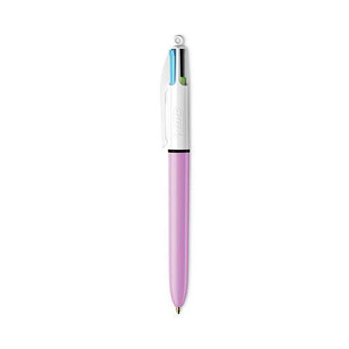 BIC 4-Color Multi-Color Ballpoint Pen, Retractable, Medium 1 mm, Lime/Pink/Purple/Turquoise Ink, Assorted Barrel Colors, 2/Pack (AMP21)
