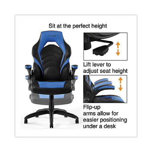 Emerge Vortex Bonded Leather Gaming Chair, Supports Up to 301 lbs, 17.9" to 21.6" Seat Height, Blue/Black, Black Base (51464)