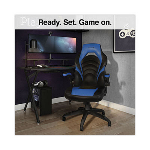 Emerge Vortex Bonded Leather Gaming Chair, Supports Up to 301 lbs, 17.9" to 21.6" Seat Height, Blue/Black, Black Base (51464)