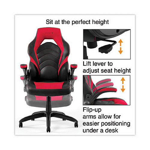 Emerge Vortex Bonded Leather Gaming Chair, Supports Up to 301 lbs, 17.9" to 21.6" Seat Height, Red/Black Back, Black Base (51465)