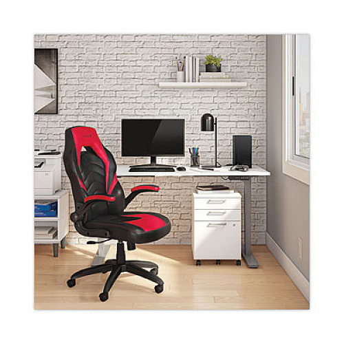 Emerge Vortex Bonded Leather Gaming Chair, Supports Up to 301 lbs, 17.9" to 21.6" Seat Height, Red/Black Back, Black Base (51465)