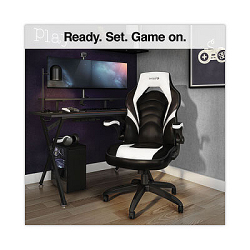 Emerge Vortex Bonded Leather Gaming Chair, Supports Up to 301 lbs, 17.9" to 21.6" Seat Height, White/Black Back, Black Base (55172)