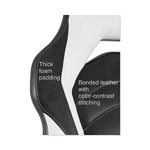 Emerge Vortex Bonded Leather Gaming Chair, Supports Up to 301 lbs, 17.9" to 21.6" Seat Height, White/Black Back, Black Base (55172)