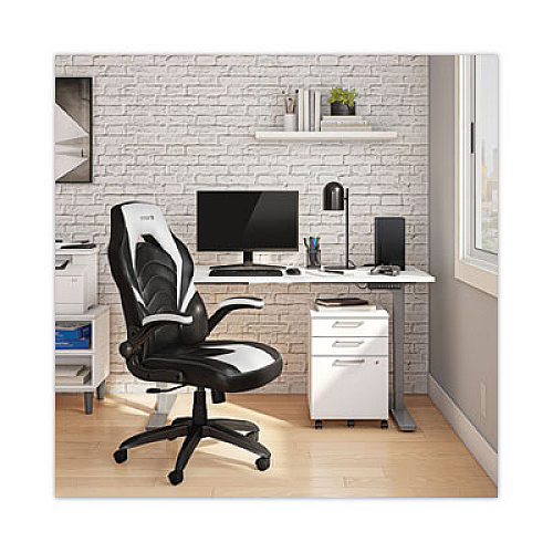 Emerge Vortex Bonded Leather Gaming Chair, Supports Up to 301 lbs, 17.9" to 21.6" Seat Height, White/Black Back, Black Base (55172)