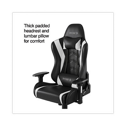 Emerge Vartan Bonded Leather Gaming Chair, Supports Up to 275 lbs, White/Black Seat, White/Black Back, Black Base (58542)