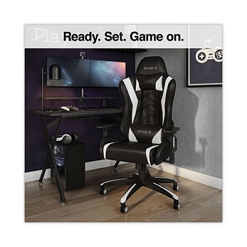 Emerge Vartan Bonded Leather Gaming Chair, Supports Up to 275 lbs, White/Black Seat, White/Black Back, Black Base (58542)