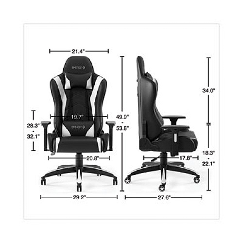 Emerge Vartan Bonded Leather Gaming Chair, Supports Up to 275 lbs, White/Black Seat, White/Black Back, Black Base (58542)