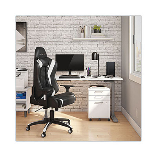 Emerge Vartan Bonded Leather Gaming Chair, Supports Up to 275 lbs, White/Black Seat, White/Black Back, Black Base (58542)