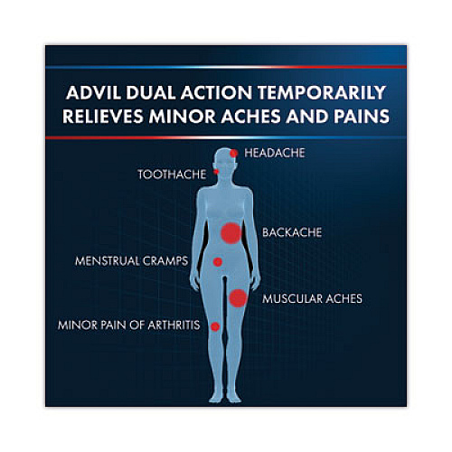 Advil Dual Action with Acetaminophen and Ibuprofen Caplets, 50 Packets of 2 Caplets (014795)