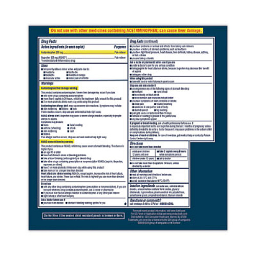 Advil Dual Action with Acetaminophen and Ibuprofen Caplets, 50 Packets of 2 Caplets (014795)