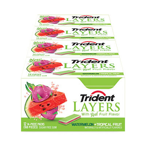 Trident Layers Gum, Watermelon and Tropical Fruit, 14/Pack, 12 Packs/Box, Ships in 1-3 Business Days (30400053)