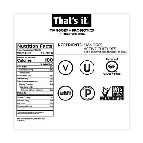 Thats it. Nutrition Bar, Probiotic Mango Fruit, 1.2 oz Bar, 12/Carton, Ships in 1-3 Business Days (30700239)