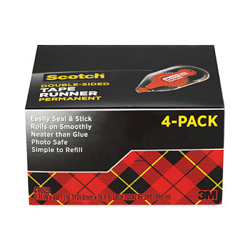 Scotch Tape Runner, 0.31" x 49 ft, Dries Clear, 4/Pack Clear - 4 / Pack (6055BNS)